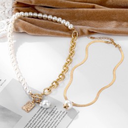 Stackable Pearl Stitching Chain Pendant Necklace
