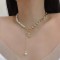 Pearl Stitching Chain Crystal Loving Heart Pendant Necklace