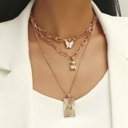 multi-layer thick chain tag fashion necklace acrylic butterfly bear pendant