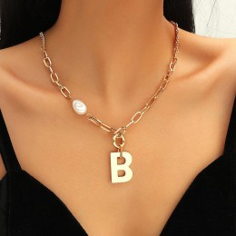 Pearl letter B personality punk street thick chain hollow necklace