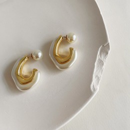 women's pearl earrings front and back metal stitching stud earrings