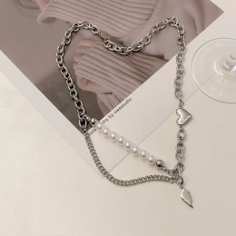 Fashion Double Pearl Chain Blue Crystal Necklace