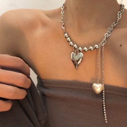 Metal Chain Stitching Pearl Loving Heart Pendant Necklace