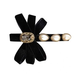 Classic Black Velvet Bow Pearl Crystal Hair Clips Hair Accessories 8CM*6.3CM