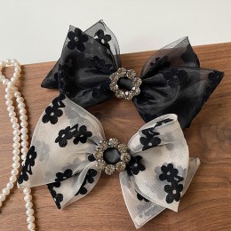 Crystal Print Organza Bow Hair Clip