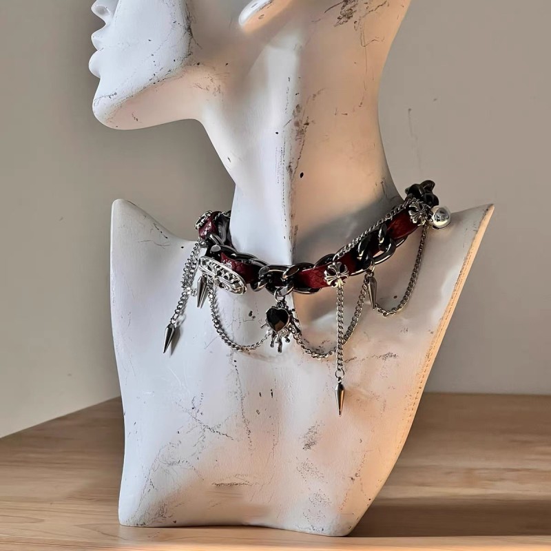 Metal Riveted Leather Choker Necklaces for Teen Girls Women Crystals Jewellery