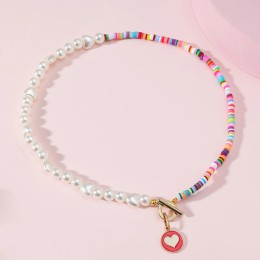 Multi-Colored Ceramic Fragments and Pearl Necklace