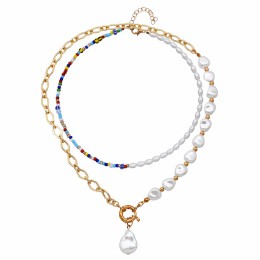 Stackable Chain Stitching Pearl Pendant Necklace