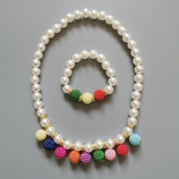 Children Mutil-colored pearl necklace bracelet set of 2
