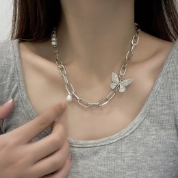 Chain Stitching Pearls Bow Necklace