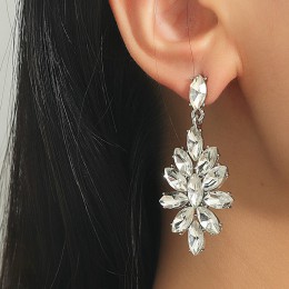 Women's long earrings alloy flower-shaped colored rhinestones earrings