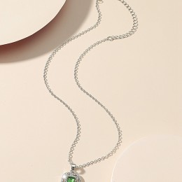 Oval Simulated Green Tourmaline Gemstone Pendant Necklace