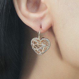 Crystal love earrings peach heart with Crystals hollow out exaggerated metal texture earrings for women