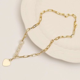 Heart Shape Pendant Necklace Stitching Mini Pearls