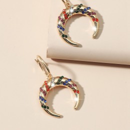 Asymmetric Multicolored Stripe Buckle Curved Crescent Microset Crystal Drop Earrings