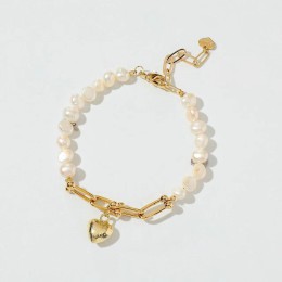 Chain Stitching Pearls Loving Heart Bracelet