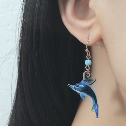 Vintage Personality Green Drop Oil Dolphin Earrings