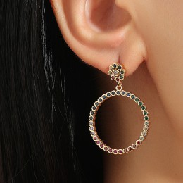 Geometric Crystal Round Full Rhinestone Pearl Earrings