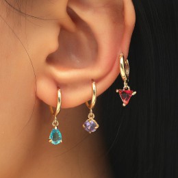 Silver Pin Stud Earrings Women's Elegant Sapphire Crystal Earrings